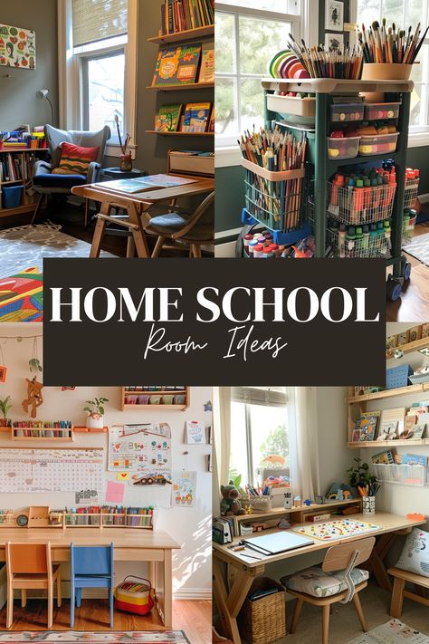 Struggling to set up a productive homeschool environment in a small space? Our latest blog post has you covered with innovative solutions to maximize every inch. From multifunctional furniture to clever storage hacks, get inspired to create a cozy, efficient, and inviting learning area for your kids. Click through for tips, tricks, and beautiful setups! 📚🛠️ #HomeschoolRoomIdeas #SmallSpaceSolutions #Homeschooling #HomeOrganization #CreativeSpaces Diy Home Classroom Ideas, Family Room Homeschool Room, Home School Room Preschool Ideas, Homeschool Room Organization Layout, Homeschool Loft Area, Homeschooling Set Up Ideas, Homework Room For Kids, Middle School Homeschool Room, Homeschool Corner Space In Living Room