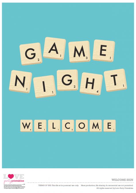 Free Game Night Welcome Sign Printable | CatchMyParty.com Church Game Night, Party Time Quotes, Game Night Decorations, Quotes Night, Board Game Party, Game Night Parties, Trendy Games, Games Night, Party Quotes