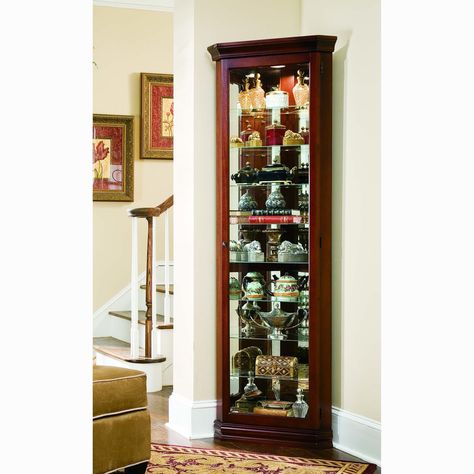 Corner Cabinet Bathroom, Bedroom Furniture Redo, Corner Curio Cabinet, Beveled Glass Doors, Corner Curio, Corner Cabinets, Crockery Unit, Curio Cabinets, Pulaski Furniture