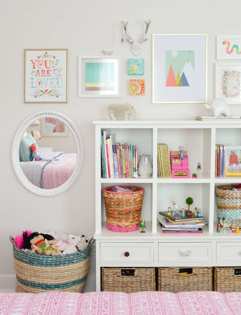 Neutral Colorful Living Room, Mirror For Kids Room, Mirror Kids Room, Bedroom Bookcase, Kids Bedroom Organization, Girls Bedroom Makeover, Big Girl Bedrooms, Young House, Young House Love