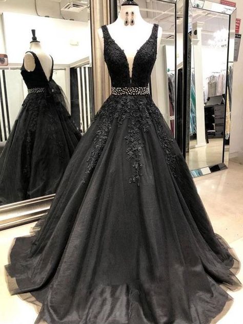 Farewell Dress, Prom Dress Black, Black Ball Gown, Elegant Prom, V Neck Prom Dresses, Prom Dresses 2019, Black Prom Dress, Beaded Prom Dress, Black Prom