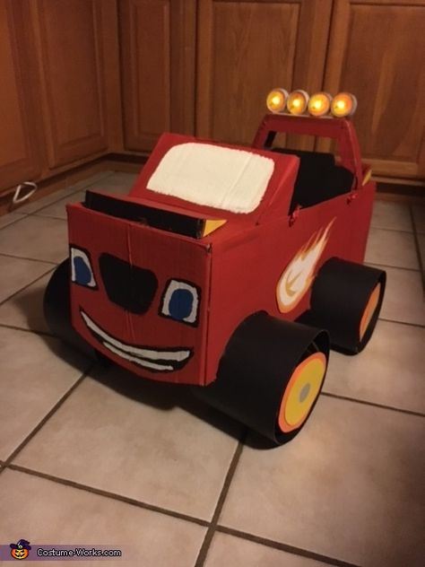 Blaze Birthday Cake, Cardboard Cars, Blaze Party, Blaze And The Monster Machines Party, Cardboard Box Car, Blaze Birthday, Cardboard Car, Blaze And The Monster Machines, Halloween Costumes 2016