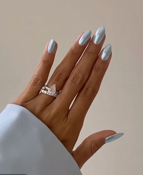 Baby Blue Chrome Nails, Ongles Baby Blue, Blue Chrome Nails, Manicured Nails, Nail Aesthetic, Baby Blue Nails, Milky Nails, Chrome Nails Designs, Modern Nails