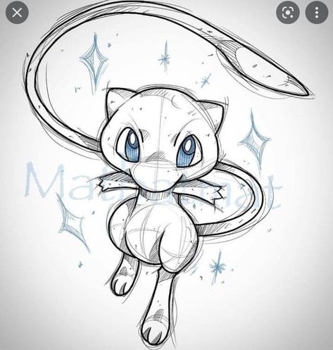 Mew Pokemon Tattoo, Pokemon Sketches Pencil, Cute Pokemon Drawings, Pokemon Art Draw, Doodle Drawings Easy, Pokemon Drawings Sketches, Mew Tattoo, Pokémon Drawings, Drawing Pokemon