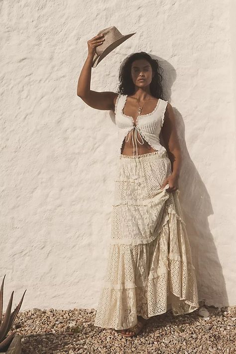 Sparkle Cowboy Rancher | Anthropologie Lace Maxi Skirt, Cowboy Chic, Look Boho Chic, Cowgirl Style Outfits, Maxi Lace Skirt, Boho Cowgirl, Cowboy Outfits, Western Chic, Cowgirl Outfits