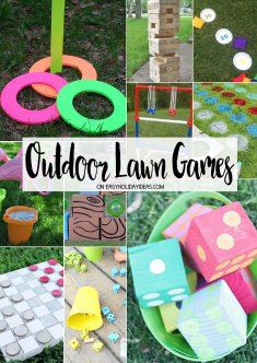 These Outdoor Lawn Games are perfect for getting the whole family outside to enjoy some time together. From giant Jenga to yard Yahtzee, it's all here. Lawn Games For Kids, Outdoor Group Games, Outdoor Lawn Games, Yard Yahtzee, Diy Carnival Games, Group Games For Kids, Diy Carnival, Fun Group Games, Outside Games