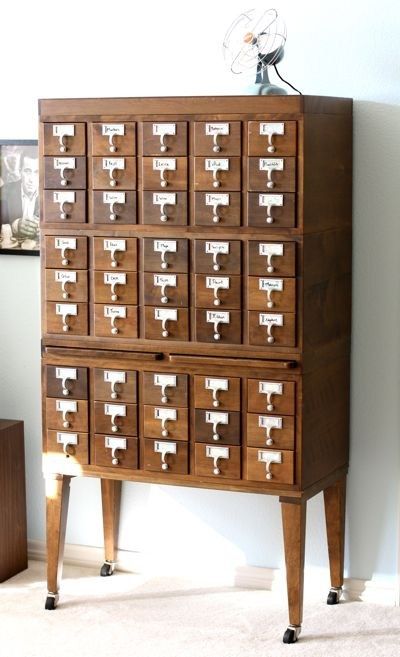 Card Catalog Home Decor Library Card Catalog, Ikea Inspiration, Fun Organization, Apothecary Cabinet, Card Catalog, Vintage Library, Library Card, Cubbies, My New Room