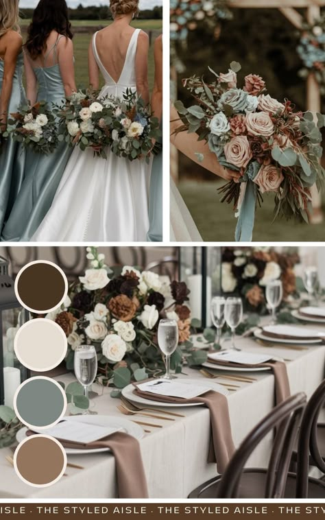 On the hunt for the prettiest fall wedding color schemes for 2025? These *literally gorgeous* palettes for fall wedding colors are a MUST-SEE if you're trying to pick a wedding color palette - and tbh even *we* were surprised at some of these wedding color combos - but they're all SUPER gorgeous! SAVE to your fall wedding ideas board to come back to! Wedding Color Schemes For September, Navy And Sage Wedding Color Schemes, Shades Of Blue Fall Wedding, 2025 Wedding Color Palette, Wedding Color Schemes November, September Wedding Colors Schemes 2025, Boho Wedding Colors Palette, Wedding Schemes Colour Palettes, Country Wedding Color Schemes