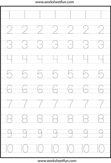 Number Tracing Worksheets For Kindergarten- 1-10 – Ten Worksheets ... Preschool Tracing, Letter Tracing Worksheets, Tracing Worksheets Preschool, Number Tracing, Preschool Writing, Numbers Preschool, Handwriting Worksheets, Kindergarten Math Worksheets, School Worksheets