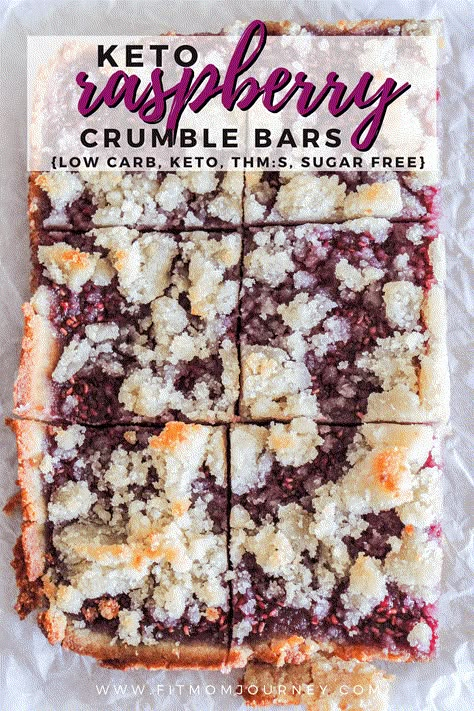 These Keto Raspberry Crumble Bars are going to be your new favorite treat! They are keto, low carb, sugar free, a THM:S, and gluten free to fit many different types of eating. Keto Tarts, Raspberry Crumb Bars, Raspberry Crumble Bars, Raspberry Breakfast, Keto Raspberry, Raspberry Oatmeal, Raspberry Crumble, Keto Treats, Keto Bars