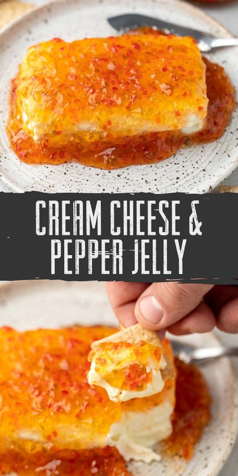 This cream cheese and pepper jelly dip is the perfect appetizer for any occasion. Made with only 2 ingredients and ready to serve within minutes, you’ll have to give it a try! Cream Cheese And Hot Pepper Jelly Dip, Cream Cheese Jelly Appetizer, Cream Cheese With Pepper Jelly Dips, Pepper Jelly Cream Cheese Appetizer, Cheese Ball With Jelly On Top, Cream Cheese And Spicy Jelly, Cream Cheese And Jalapeno Dip, Peppered Jelly Cream Cheese, Sweet Pepper Relish Cream Cheese Dip