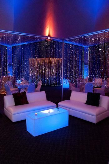 Abba Concert, Sofas Lounge, Rain Curtain, Silver Curtains, Club Furniture, Disco Party Decorations, Club Scene, Nightclub Design, Beaded Curtain