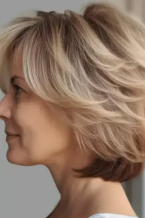 For a soft touch, consider opting for a soft feathered bob. This hairstyle adds movement and lightness with its feathered layers making it perfect for those with medium to fine hair. Click here to check out more stunning short hairstyles for women over 40 in 2023. Feathered Hair Cut, Feathered Bob, Easy Hair Cuts, Layered Haircuts For Medium Hair, Medium Bob, Chin Length Hair, Bob Haircut For Fine Hair, Bob Hairstyles For Fine Hair, Short Wavy Hair