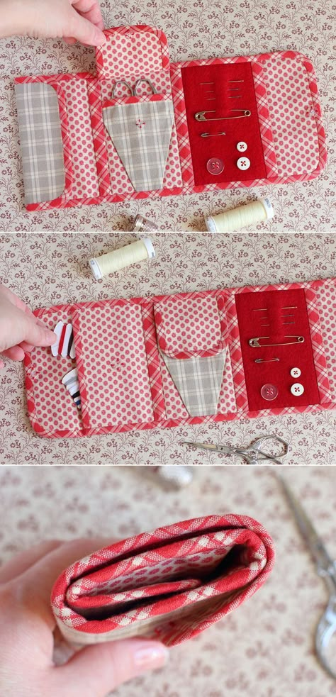 Handy organizer for thread, scissors, needles, pins, etc. Sewing Kit Pouch, Sewing Kit Organizer, Sewing Kit Storage, Sewing Tools Organizer, Sewing Pattern Storage, Sewing Kits Diy, Sewing Kit Bag, Sewing Kit Pattern, Sewing Organizer