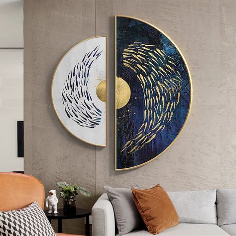 Abstract Wall Art Living Room, Wall Art Gold, Set Of 2 Wall Art, Gold Leaf Art, Soyut Sanat Tabloları, Art Sea, Gold Leaf Painting, Art Set Of 2, Round Wall Art