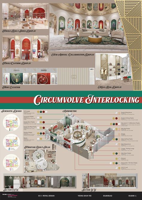 Retail Store Design - Gucci Retail Store on Behance Retail Moodboard Store Design, Store Layout Ideas Retail, Retail Store Design Layout, Design Presentation Boards, Retail Store Layout, Luxury Retail Store, Interior Design Presentation Boards, Store Plan, Retail Store Interior Design