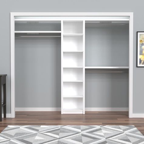 ClosetMaid SpaceCreations 44" W - 115" W Closet System Starter Kit & Reviews | Wayfair Ikea Closet Hack Small Bifold, Wayfair Closet System, Double Closet Design Layout, Remodel Closet Ideas Small Spaces, Small Closet Maximum Storage, Diy Closet Organization System, Dual Closet Ideas, Room Closet Ideas Bedrooms, Closet Ideas For Rooms With No Closet