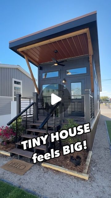 Chance’s Home World on Instagram: "❤️This tiny house/park model feels really BIG to me! This prefab house is the “Wedge” by Athens Park. WATCH THE FULL TOUR ON THE CHANNEL FOR ALL THE INFO AND PRICING, link in bio!   #tinyhouse #tinyhome #smallspacedesign #prefabhouse #prefabhome #house #realestate #newhome" Modern Style Tiny House, Tiny Pod Homes, Tiny Home For 4, Perfect Tiny House, Vintage Tiny House Interior, 12x16 Tiny House Floor Plans With Loft, Cheap Tiny House Ideas, Tiny House On Land, Tiny Home Designs Exterior