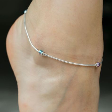 Anklet Silver Indian, Minimalist Silver Anklet, One Leg Anklet Silver, Patteelu Silver, Single Anklet Design, Women Anklets Silver, Kolusu Designs Silver Simple, Painjan Designs Silver Simple, Sterling Silver Anklet Indian