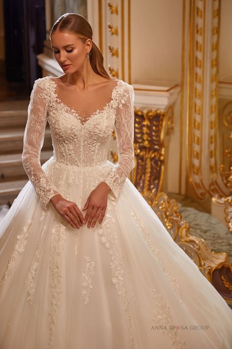 Ollaris Wedding Dress | Hypnose collection 2023 | Anna Sposa by Anna Sposa Group. Romantic Princess Wedding Dress, Bride 2023 Dress, Catholic Wedding Dress Modest, Anna Sposa Wedding Dress, Catholic Bride Dresses, Bride Dress Winter, Winter Wedding Dress With Sleeves, Wedding Gown 2023, Full Sleeve Wedding Dress