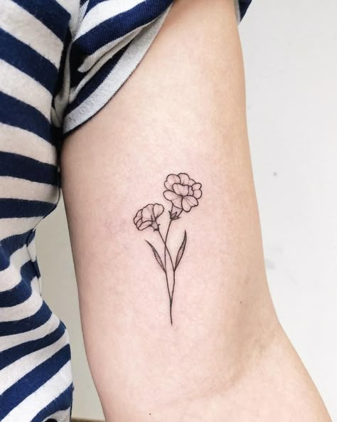 Jan Birth Flower, January Tattoo Ideas, January Tattoo, January Birth Flower Tattoo, Carnation Flower Tattoo, Marigold Tattoo, Carnation Tattoo, January Birth Flower, Custom Temporary Tattoos