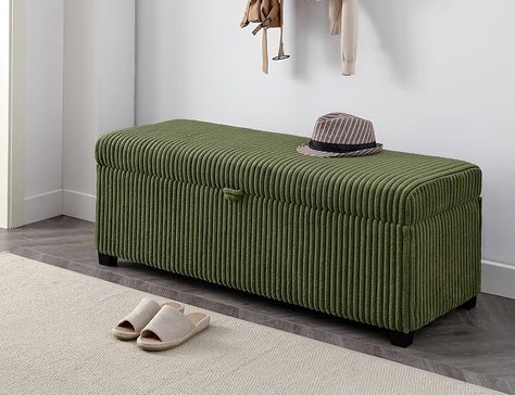 Amazon.com: GDCAOJG 48" Storage Ottoman Bench, Corduroy Entryway Bench with Storage, Large End of Bed Bench for Bedroom, Living Room, and Dorm, Beige : Home & Kitchen Ottoman End Of Bed, Dorm Green, Storage Bench Ideas, Entryway Bench With Storage, End Of Bed Storage, Green Storage, Bench For Bedroom, Beige Home, Entryway Bench Storage