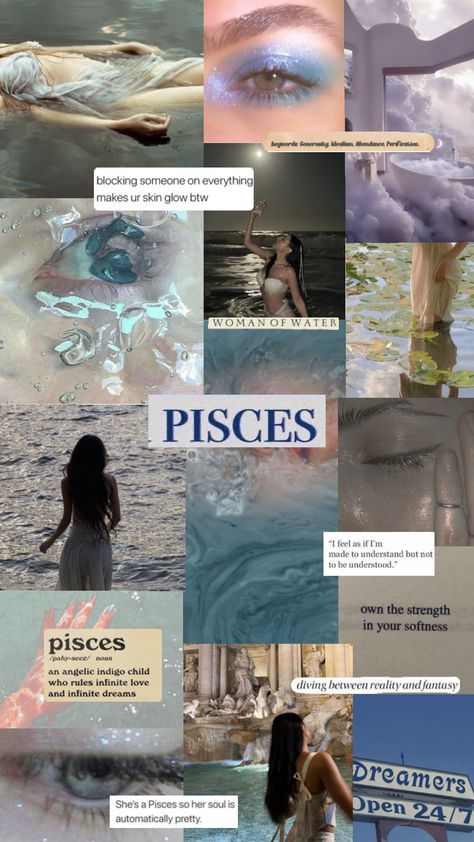 #pisces #piscesaesthetic #zodiac #zodiacsign #aesthetic #vibes #mood #art #collage #collageart Pisces + Core + Aesthetic, Scorpio Moon Sign, Pisces Sun Sign, Astrology Artwork, Pisces Color, Venus In Pisces, Pisces Personality, Pisces Traits, Mood Art