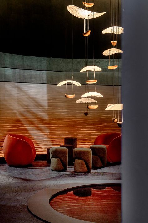 raphaël navot composes theatrical, maze-like lounge at maison&objet 2023 Lounge Interior, Lobby Lounge, Curved Walls, Danang, Lounge Design, January 2023, Hotel Decor, Hotel Lobby, Hotel Design