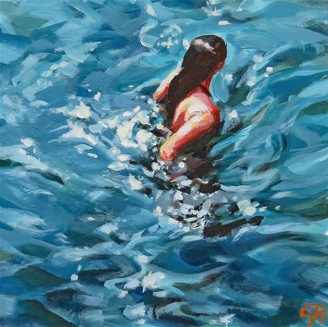 Pool Painting Art, Floating In Water Painting, Swimming Reference, Swim Painting, Body In Water, Swimming Painting, Girl Under Water, Just Keep Swimming, Hyper Realistic Paintings