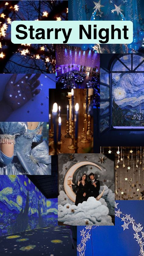 Under The Stars Prom Decoration, Starry Night School Dance Theme, Starry Night In Paris Theme, Prom Themes Starry Night Decoration Party Ideas, Sweet 16 Stars Theme, Hoco Dance Themes Ideas, Winter Homecoming Themes, Starry Night Homecoming Theme, Sorority Dance Themes