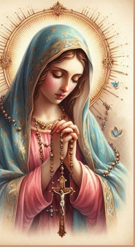 Our Lady Of The Rosary Image, Mother Mary Rosary Images, Beautiful Mother Mary, Catholic Vision Board, Mother Mary With Rosary, Blessed Virgin Mary Beautiful, Mother Mary Aesthetic, Mary With Rosary, Rosary Images