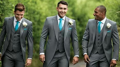 Mens Teal Suit Wedding, Wedding Suits Groom Turquoise, Grey Suit With Teal Tie, Turquoise Ties For Men, Grey And Teal Wedding Theme, Cerulean Blue Bridesmaid Dresses, Turquoise Groomsmen Attire, Teal Groomsmen Attire, Turquoise Groomsmen