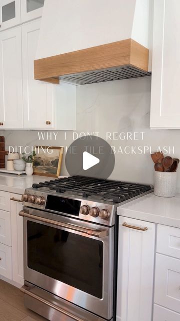 Kelly Lynn on Instagram: "Need I say more? No grout lines to clean grease out of is a yes for me. I love a slab backsplash. 

-

-
-
#homedecor #interior #decor #diyhome #interiordesign #home #homesweethome #kitchendesign #edesigner #edesign #kitchen #kitchenbacksplash #homerenovation" No Backsplash Kitchen, No Grout Backsplash, Slab Kitchen Backsplash, Slab Backsplash Kitchen, Kitchen Selections, Slab Backsplash, I Love A, Grout, Say More