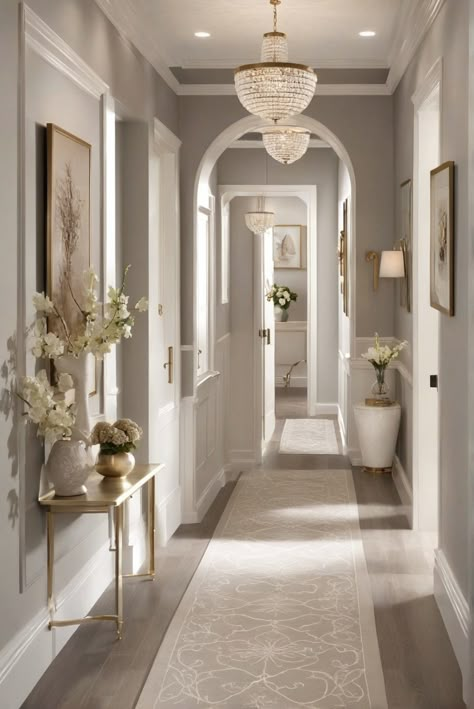 1. HallwayDecor
2. InteriorDesignInspiration
3. PaintFinishIdeas
4. HomeRenovationTips Modern Classic Hallway, Best Color For Hallway, Timeless Elegant Home Decor, Home Decor With Character, Hallway Color Ideas Painting, Modern Vintage Hallway, Front Room Colours, Large Hallway Decorating Ideas, Dream House Hallway