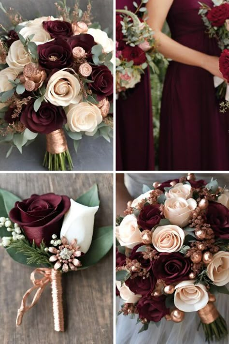 Burgandy And Blush Wedding Themes, Wedding Themes October, Wedding Colors For October, Rose Gold And Burgundy Wedding Theme, Wine Color Wedding Theme, Rose Gold Wedding Accents, Maroon And Gold Wedding Theme, Wedding Mood Board Color Palettes, Burgundy Blush And Gold Wedding