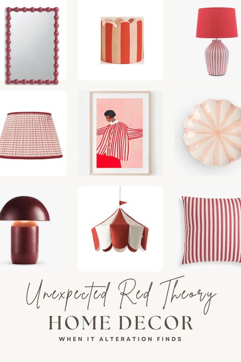 Red home decor accessories Pops Of Red Decor, Red Theory Interior Design, Pop Of Red Interior Design, Unexpected Red Theory Interior Design, Unexpected Red Theory, Decorating With Red, Red Theory, Red Interior Design, Red Home Accessories