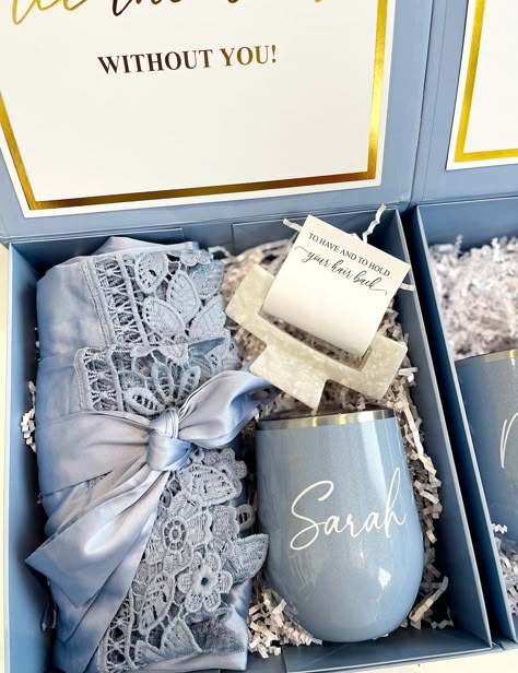 Dusty Blue Wedding Ideas – Elegant Wedding Ideas Bridesmaid Proposal Box Winter, Bridesmaid Proposal Ideas Unique Diy, Entourage Gift Ideas, Bridesmaid Proposal Dusty Blue, Dusty Blue Bridesmaid Proposal Boxes, Blue Bridesmaid Proposal Box Ideas, Blue Bridesmaid Proposal, Wedding Ideas Blue, Bridesmaid Proposal Gift Ideas