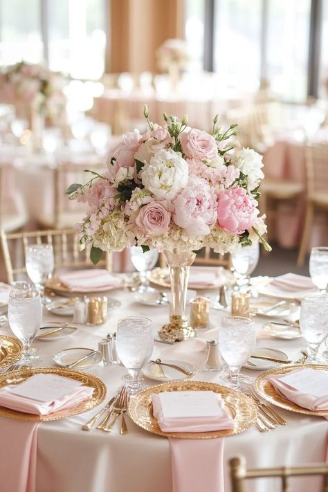 Betrothal Aesthetic, Pink Flower Table Centerpieces, Light Pink Table Decor, Pink Inspired Wedding, Blush Themed Wedding, Blush Pink And Cream Wedding, Pink Flower Party Theme, Wedding Decoration Theme, Pink Wedding Accents