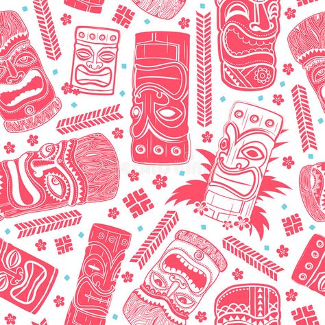 Vintage Aloha Tiki seamless pattern royalty free illustration Tiki Illustration, Tiki Wallpaper, Business Stock Images, Tiki Decor, Travel Ornament, Tiki Art, Tiki Mask, Vintage Aloha, Vintage Tiki