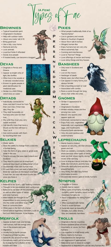 Anatomy Of A Fairy, Types Of Magical Creatures, Names For Magical Creatures, Types Of Faeries, Types Of Paganism, Types Of Magic Witchcraft, Fae Creatures Mythology, Magical Creatures Mythology Fairies, The Fae Folk