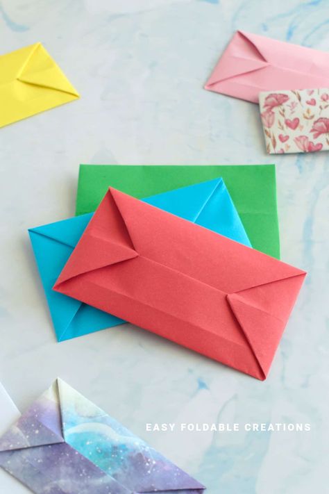 How To Make A Paper Envelope | Easy Foldable Creations Origami 8.5 X 11, Diy Envelope Easy, Fold Paper Into Envelope, How To Make Envelopes Out Of Paper, Folding Envelope, Origami Box With Lid, Christmas Tree Napkin Fold, Paper Folding Techniques, Diy Holiday Crafts