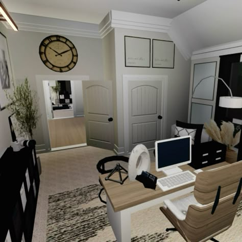 Cute Bloxburg Pantry Ideas, Cute Room Ideas For Bloxburg, Random Room Ideas Bloxburg, Blockburg Laundry Room, Bloxburg Room Ideas Office, Blox Burg Office Ideas, Outside Of House Bloxburg, Office Ideas In Bloxburg, What To Build In Bloxburg When Bored