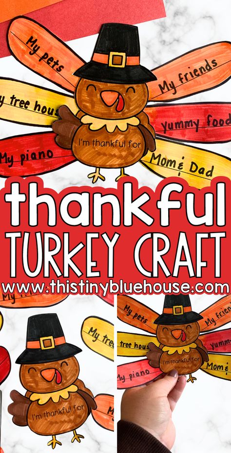 This thankful turkey craft is one of our favorite gratitude activities for kids around Thanksgiving.  All you need to do is print a copy of our thankful turkey template, color it, cut it and then assemble your own cute little Thankful turkey.   Head over to our blog today to snag a free printable turkey template and make this fun Thanksgiving craft with the kids in your life. I’m Thankful For Craft, Grateful Turkey Craft, Turkey Craft Printable, Thanksgiving Crafts Preschool Thankful, Thankful Thanksgiving Crafts, Turkey Thankful Craft, Build A Turkey Craft, Thankful For Crafts For Kids, Free Thankful Printables