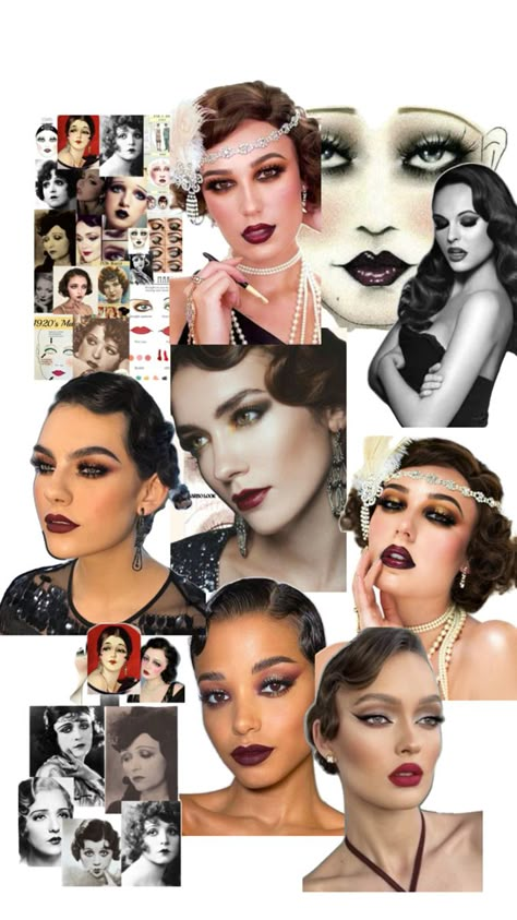 Art Deco Makeup 1920s, Gatsby Themed Makeup, 1920s Party Makeup, Roaring 20s Hair And Makeup, Great Gatsby Party Makeup, Roaring Twenties Makeup, Chicago Musical Makeup, 20s Style Makeup, Great Gatsby Make Up