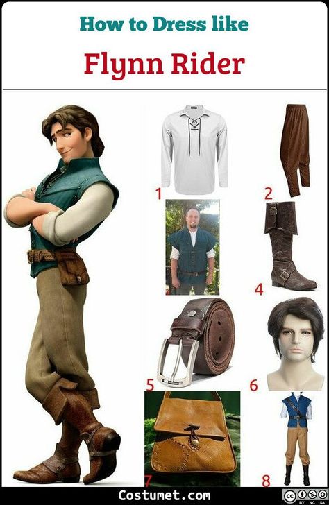 Flynn Rider (Tangled) Costume for Cosplay & Halloween 2020 Flynn Rider And Rapunzel Costume, Flynn Rider Outfit, Disney Costumes For Men, Flynn Rider Costume, Mens Halloween Costumes Diy, Rider Outfit, Tangled Cosplay, Tangled Costume, Disney Cosplay Costumes