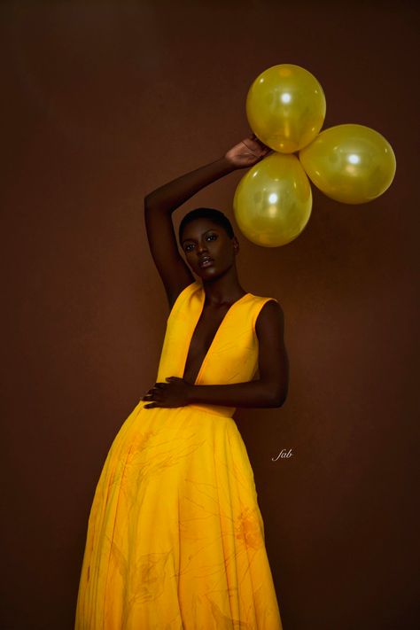 Yellow Dress Photoshoot, Yellow Photoshoot, 15 Balloons, Mommy And Me Pictures, Queer Photography, Pink Shoot, Bone Fashion, Editorial Modeling, Illustration Design Ideas