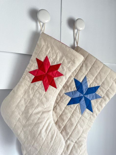 How to Add a Patchwork Star to the Sew DIY Stocking Pattern — Sew DIY Simple Quilted Stocking, Quilted Xmas Stocking, Quilted Christmas Stockings Pattern, Christmas Star Quilt Pattern, Diy Quilt Stocking, Fabric Stocking Pattern, Free Quilted Stocking Pattern, Stocking Quilt Pattern, Patchwork Star Pattern