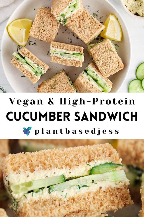 View on a plate of vegan cucumber sandwiches. Vegan Picnic Food, Vegan Cucumber, Protein Sandwich, Cucumber Tea, Dairy Free Lunch, Vegan Picnic, Cucumber Tea Sandwiches, Cucumber Sandwich, Vegan Sandwich Recipes