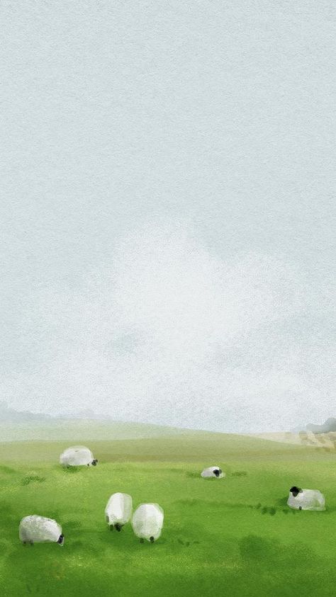 Agriculture Aesthetic, Landscape Phone Wallpaper, Sheep Watercolor, Watercolor Sheep, Hd Landscape, Watercolor Farm, Background Psd, Sheep Paintings, Farm Landscape