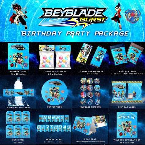 Beyblade Birthday Party Printables, Beyblade Party Favors, Bey Blades Birthday Party Ideas, Bey Blade Birthday Party, Beyblade Party Ideas, Beyblade Birthday Party, Beyblade Burst Turbo, Beyblade Birthday, 1st Birthday Signs